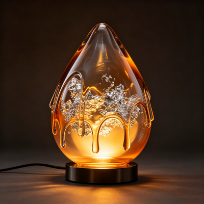 Amber Teardrop Blown Glass Art Table Lamp